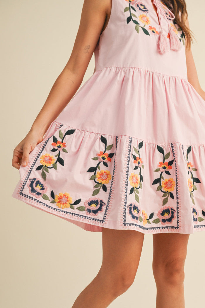 Josie Floral Embroidered Tiered Mini Dress