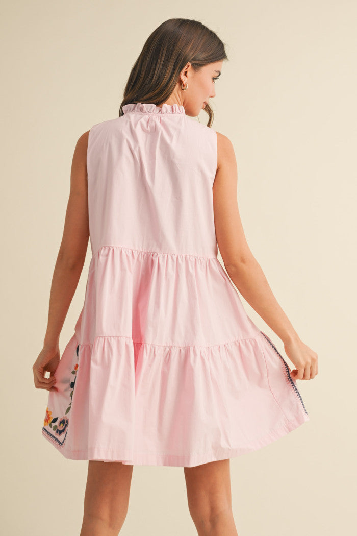 Josie Floral Embroidered Tiered Mini Dress