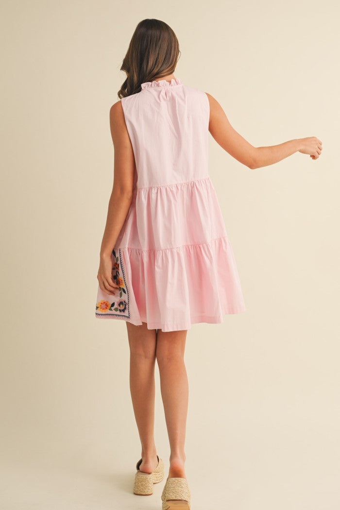 Josie Floral Embroidered Tiered Mini Dress