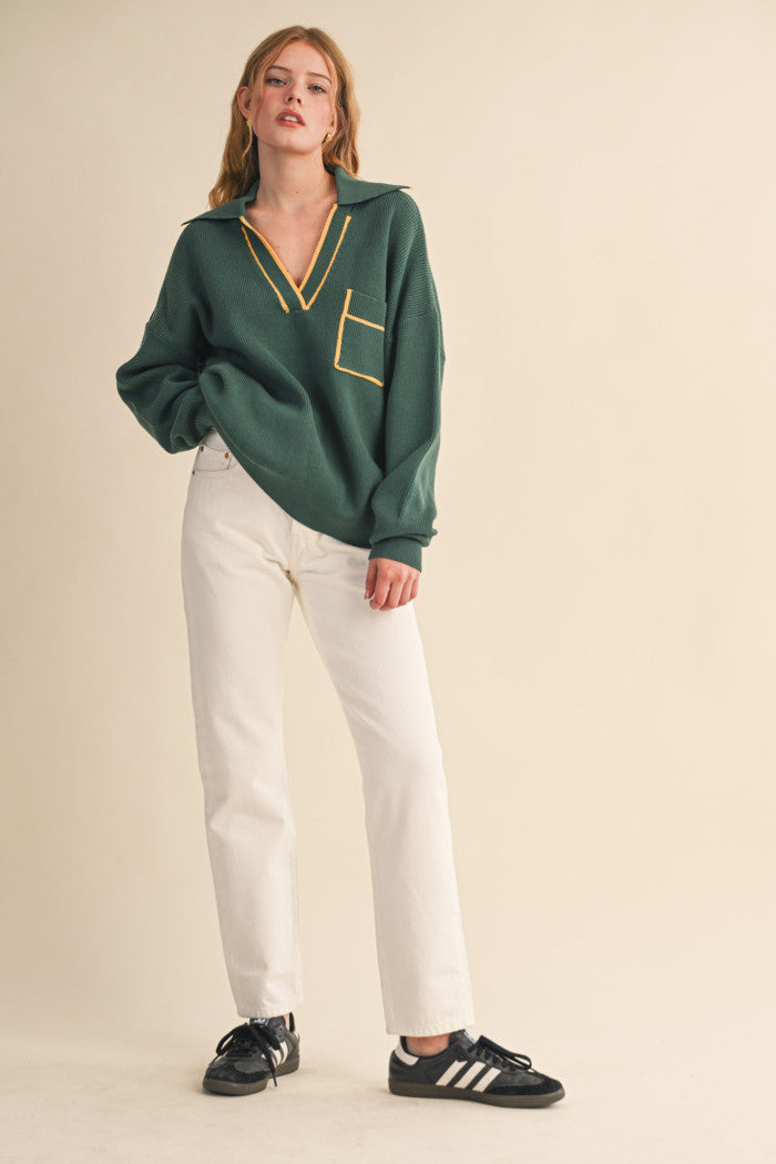 The Evergreen Varsity V-Neck Sweater