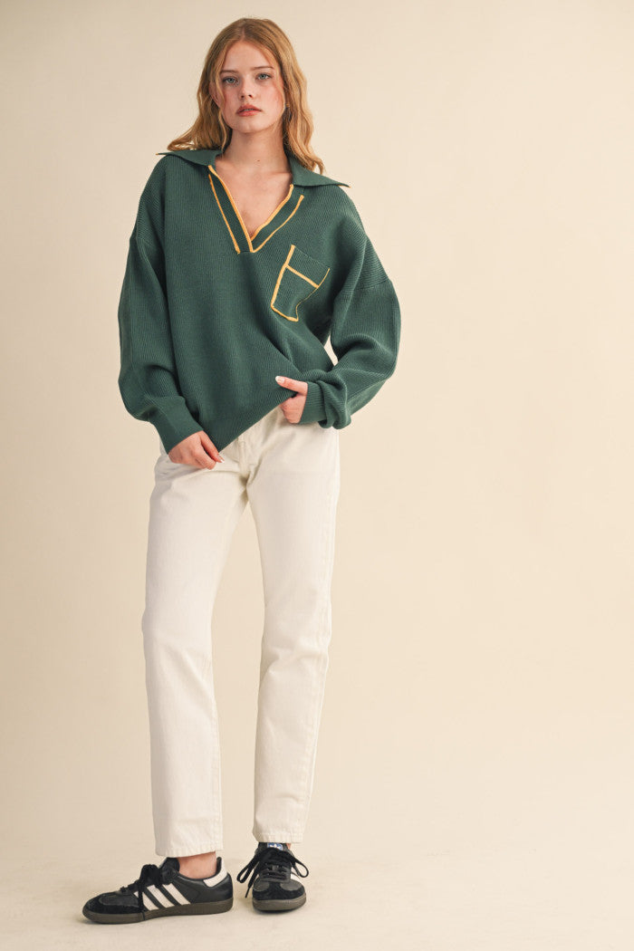 The Evergreen Varsity V-Neck Sweater