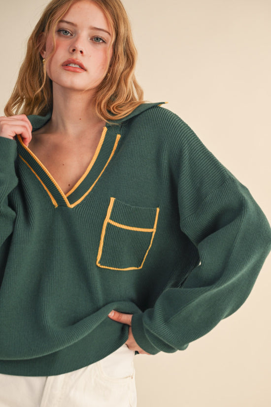 The Evergreen Varsity V-Neck Sweater