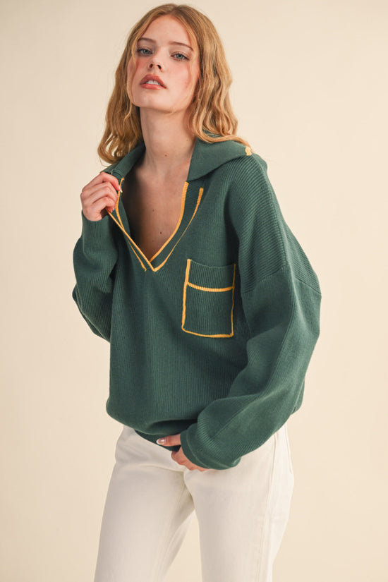 The Evergreen Varsity V-Neck Sweater