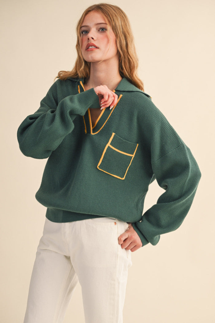 The Evergreen Varsity V-Neck Sweater